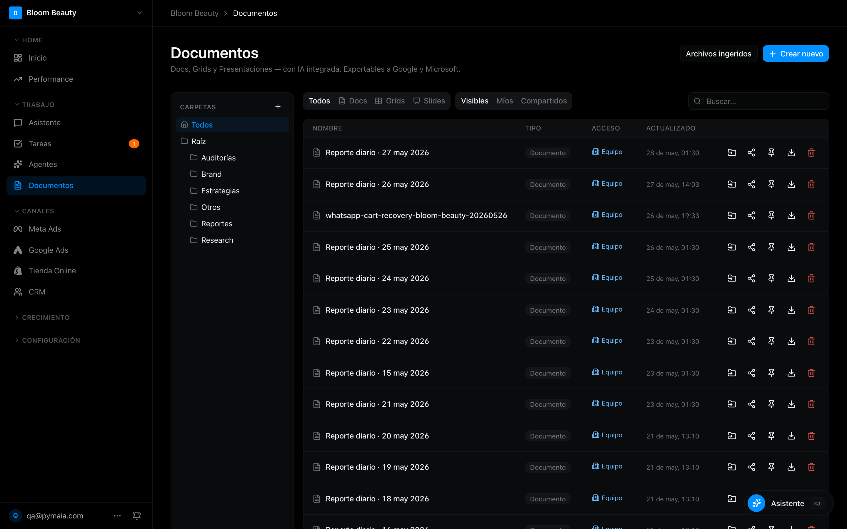 Documentos, reportes y presentaciones con IA en Pymaia