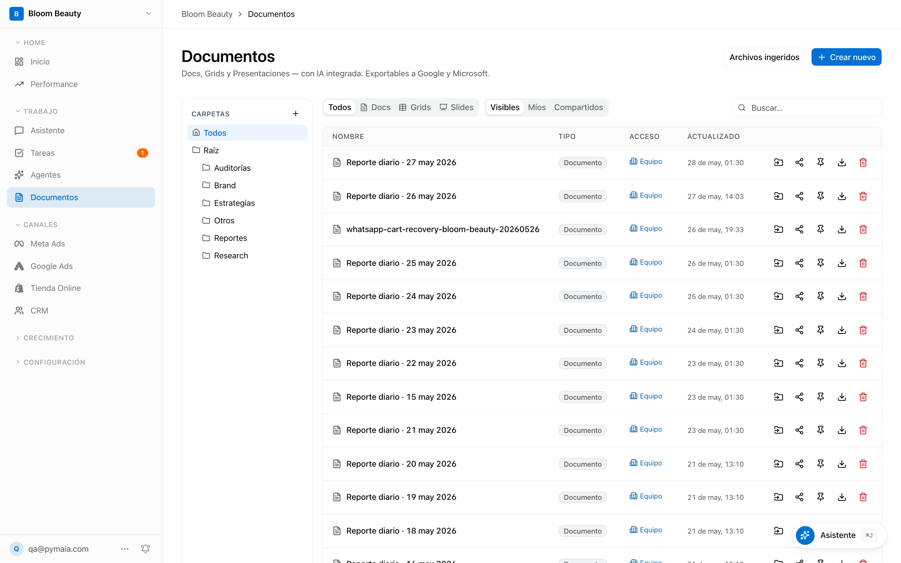Documentos, reportes y presentaciones con IA en Pymaia